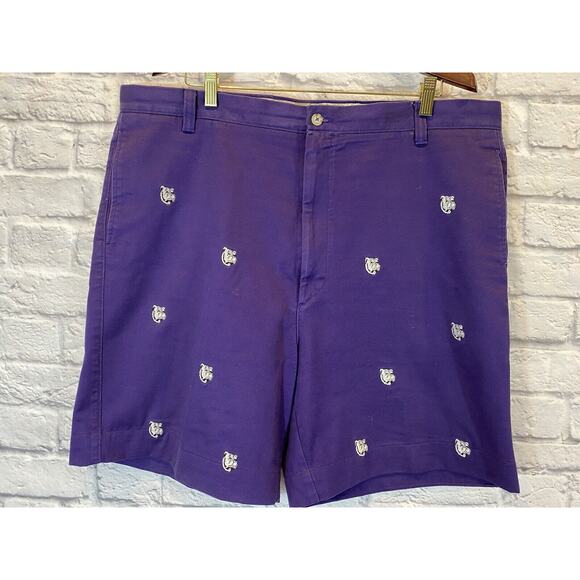 Mens Purple Bulldog Shorts 42 Washed Stoned & Beaten Embroidered 7” Inseam A357 - Picture 1 of 10